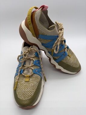 Madewell Multicolor Knit & Leather Sneakers Olive, Blue, Yellow, Pink, Brown